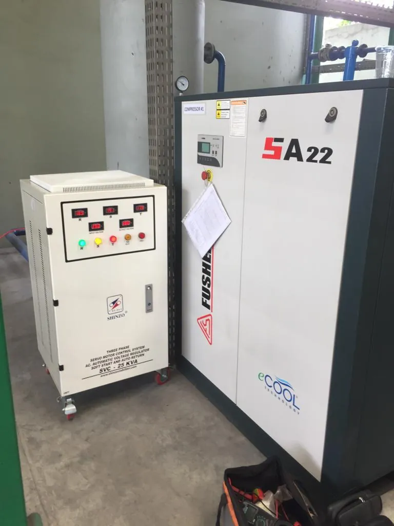 Pemasangan stabilizer Shinzo 25 KVA three phase untuk pabrik di kawasan pergudangan Cibubur